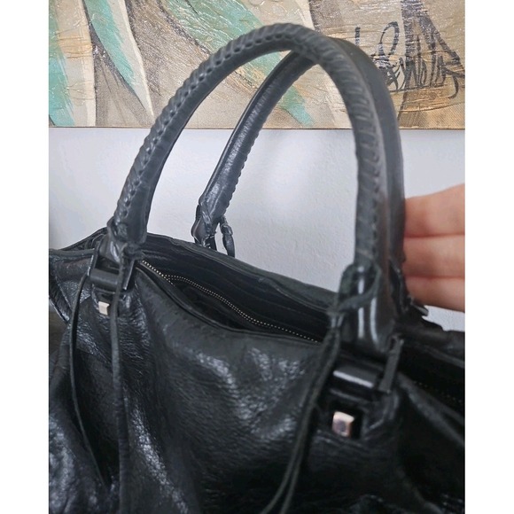 Rebecca Minkoff Regan Black Pebbled Leather Crossbody Double Handle Satchel - Picture 8 of 9